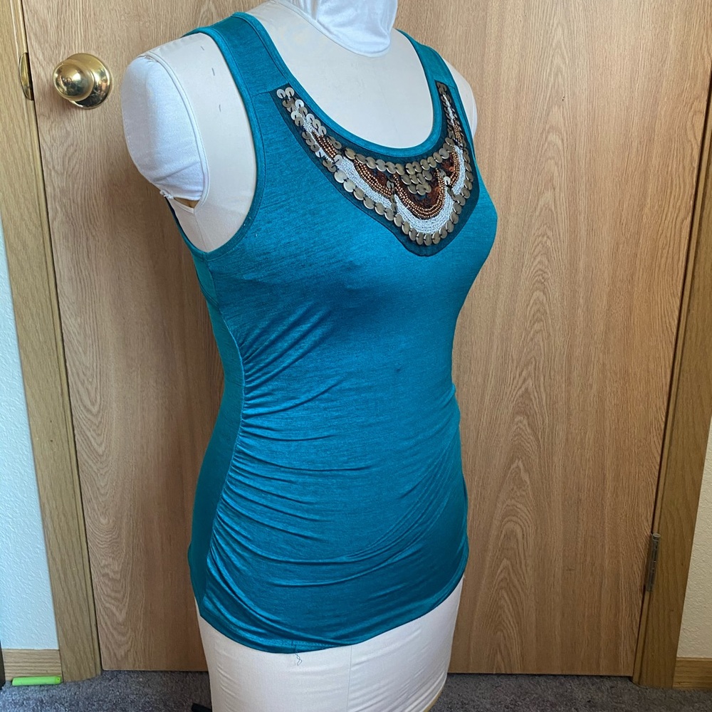 Teal stretch beaded tank